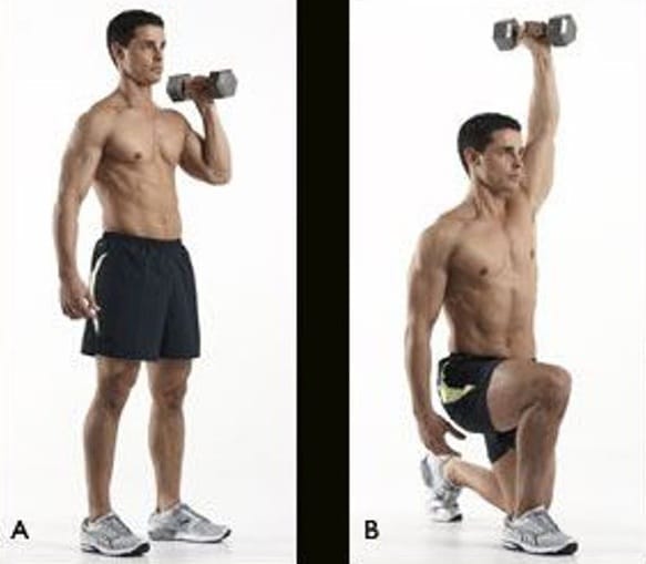 Trùng chân đẩy tạ qua đầu- Lunging Shoulder Press